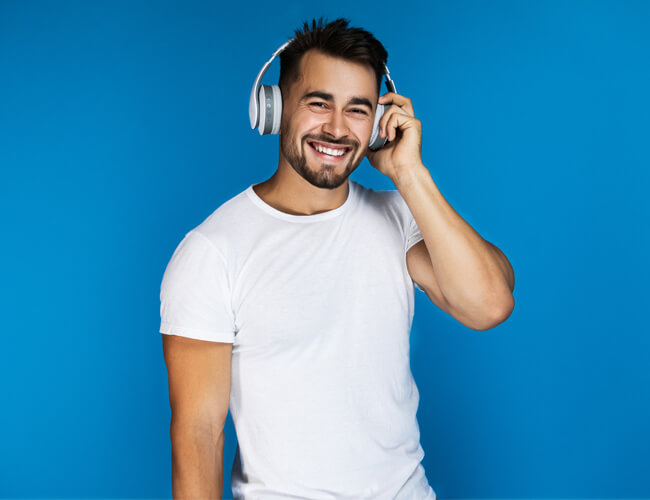 a boy wearing headphone